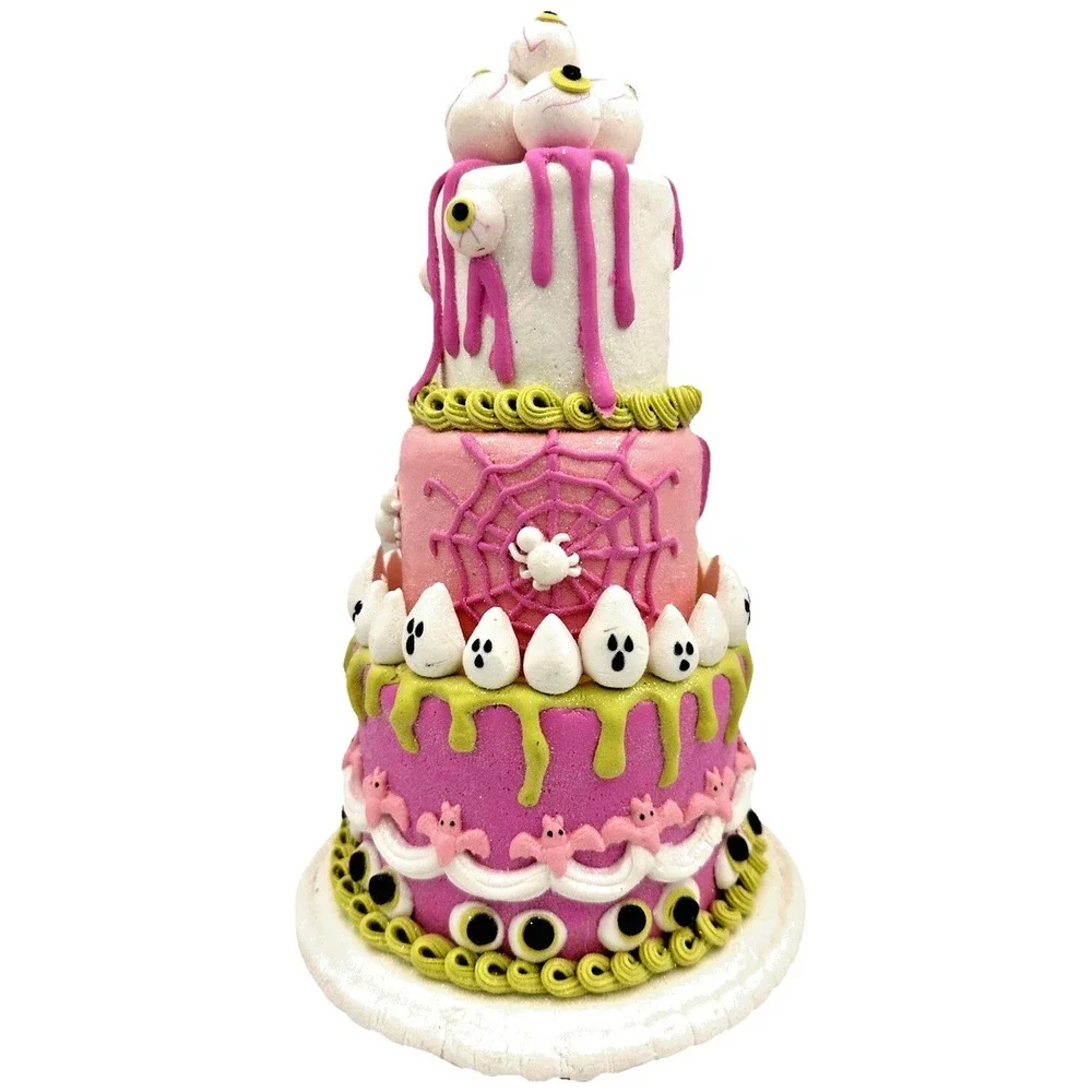 Ghoulish Halloween Faux Cake Pink Pastel 3 Tier Spooky LED Lights NWT